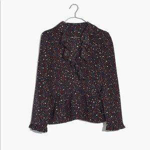 Madewell Silk Ruffle-Hem Wrap Top in Starry Night